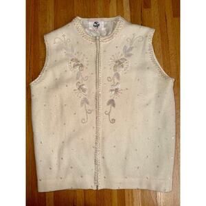Vintage Sweater Vest 1960s Sequin Bead Cottagecore Coquette Soft White Women 38
